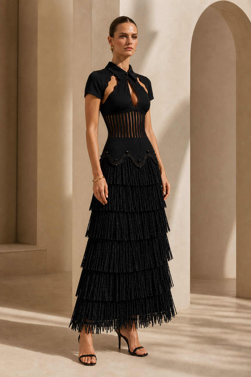 Black Yao Raffia Maxi Dress side view